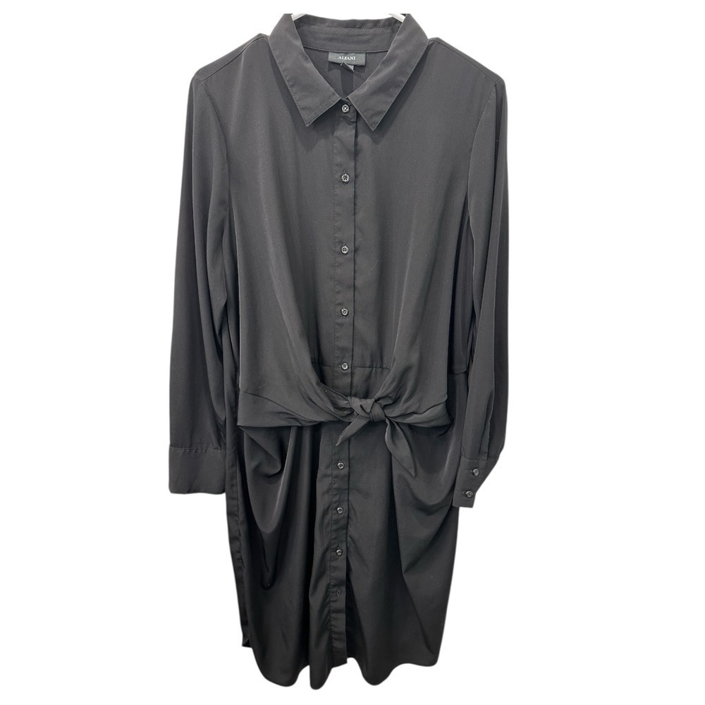 Alfani Tie Front Long Sleeve Black Shirt Dress 14